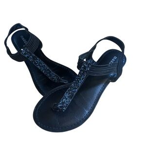 Madden Girl Black Sandals with Glitter Strap~ Size 7.5